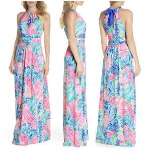 NWT Lilly Pulitzer Martina Maxi in Beach Please Tie Halter Neck Jersey Dress XXS